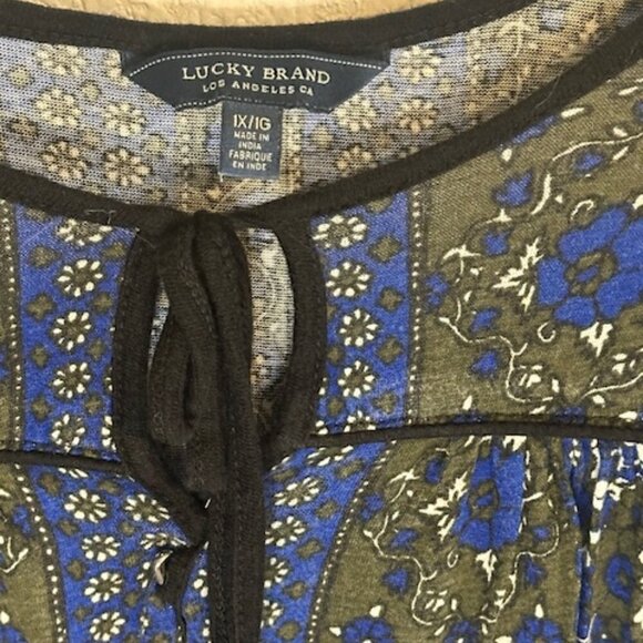 Lucky Linen Blend Peasant Top Blue‎ Green - Picture 3 of 5